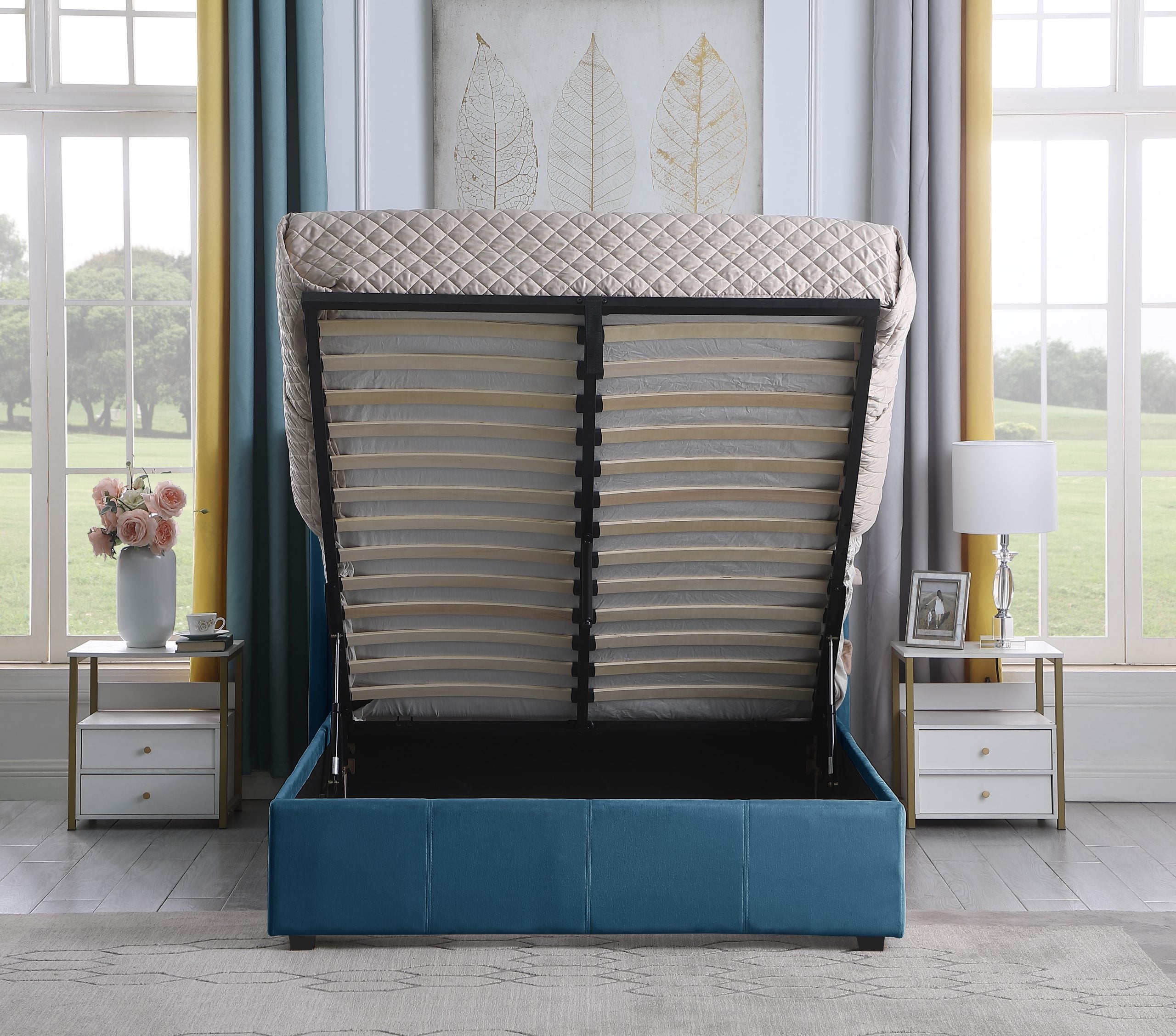 Amelia Plus 4'6" Storage Bed Blue Velvet Fabric