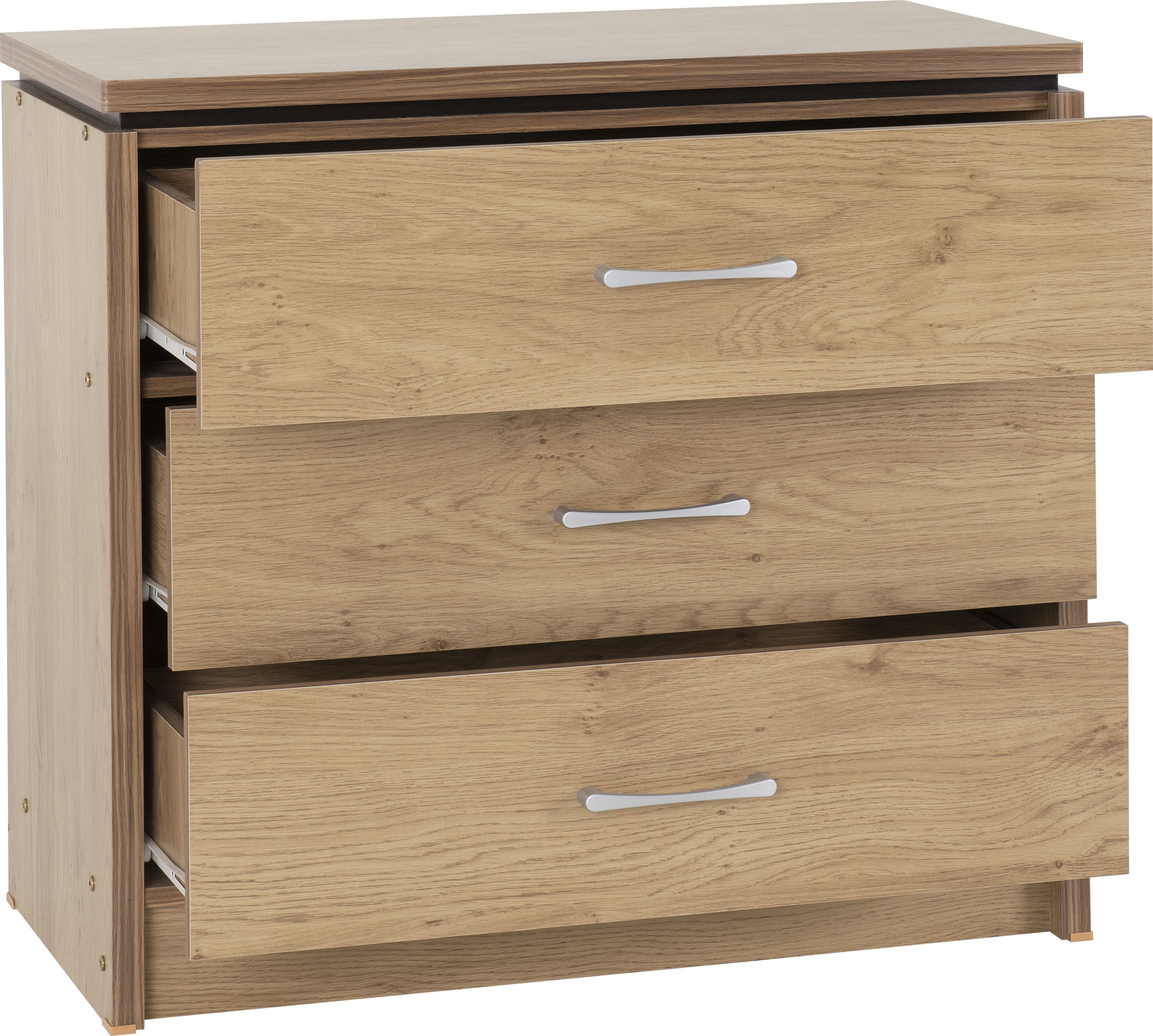 3 drawer chest oak effect