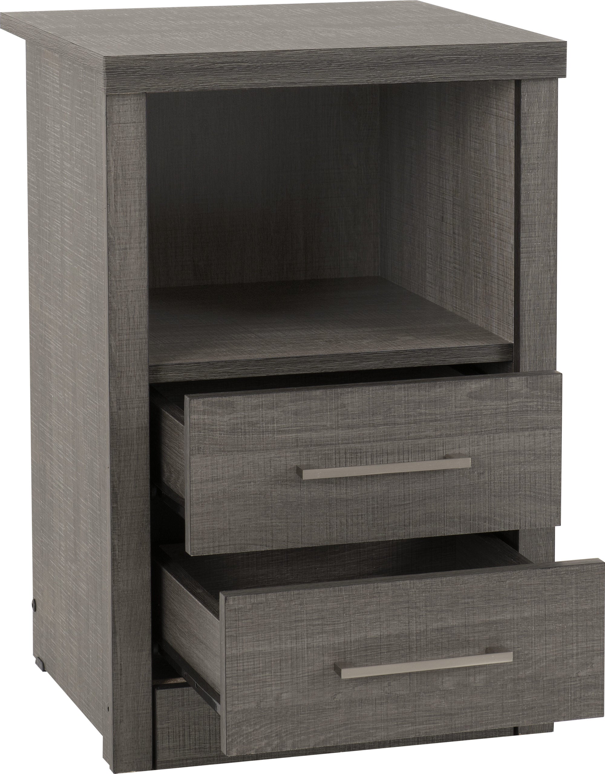 Lisbon 2 Drawer 1 Shelf Bedside Cabinet Black Wood Grain