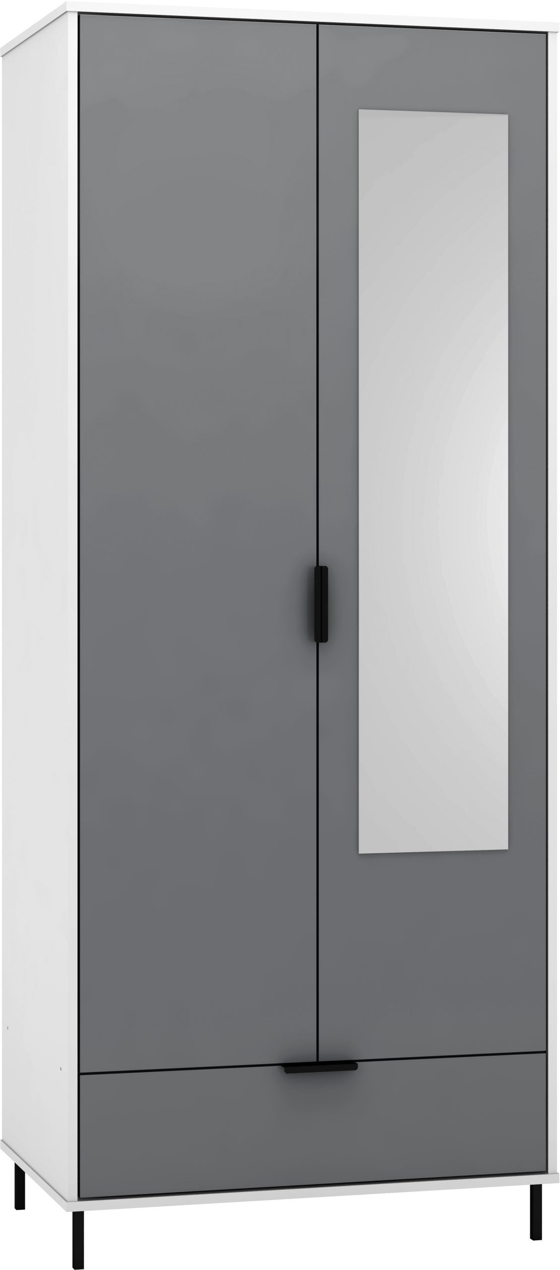 2 Door 1 Drawer Mirrored Wardrobe Grey/White Gloss