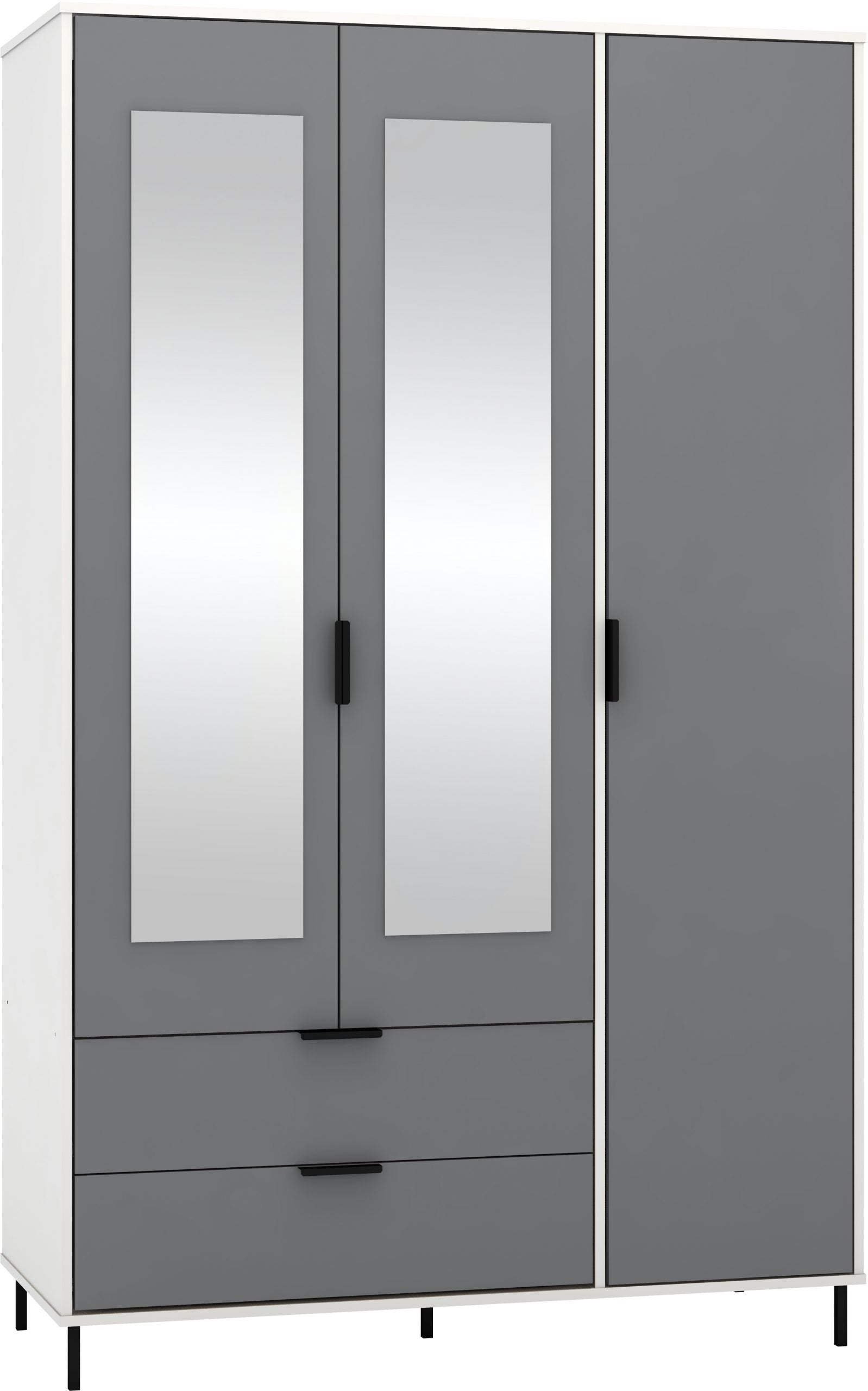 3 Door 2 Drawer Mirrored Wardrobe Grey/White Gloss