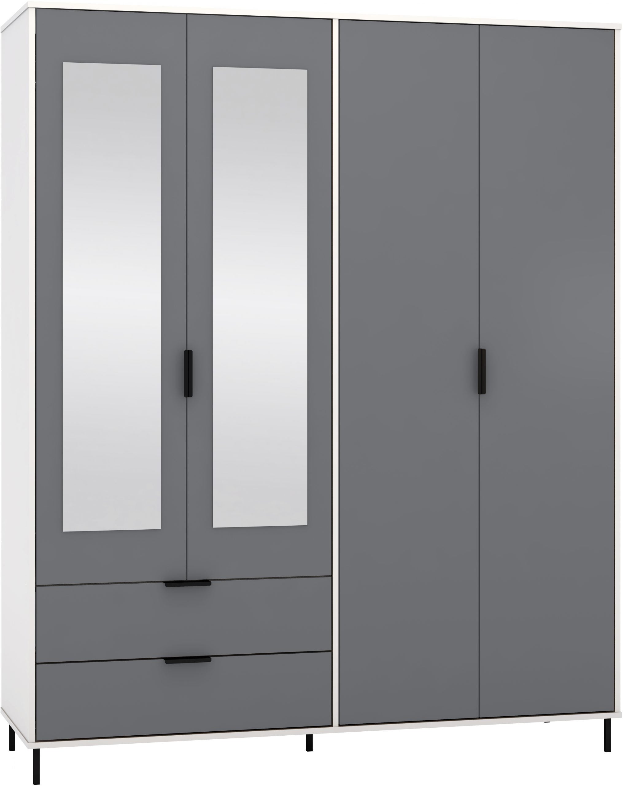 4 Door 2 Drawer Mirrored Wardrobe Grey/White Gloss