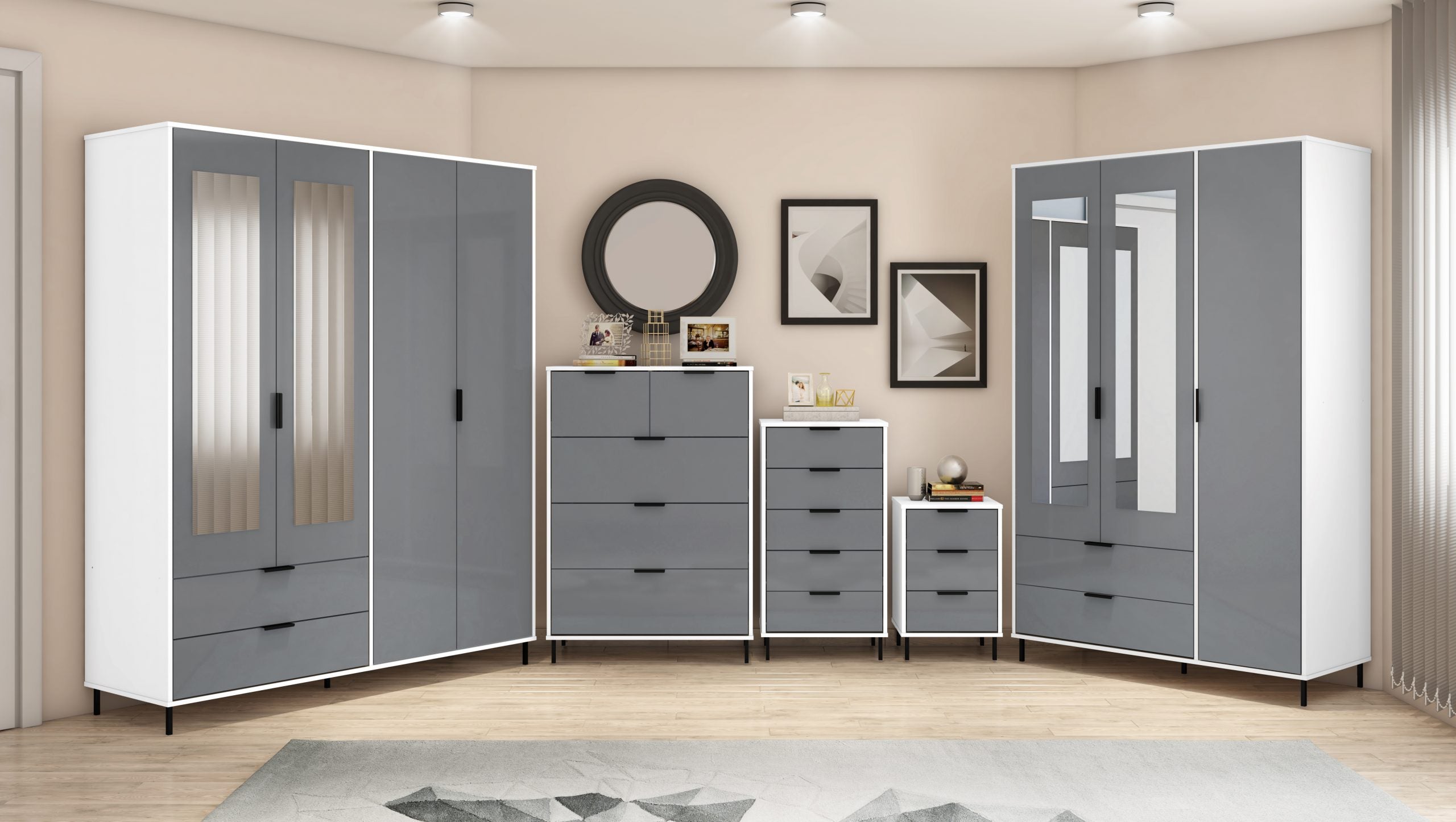 mirrored grey wardrobe