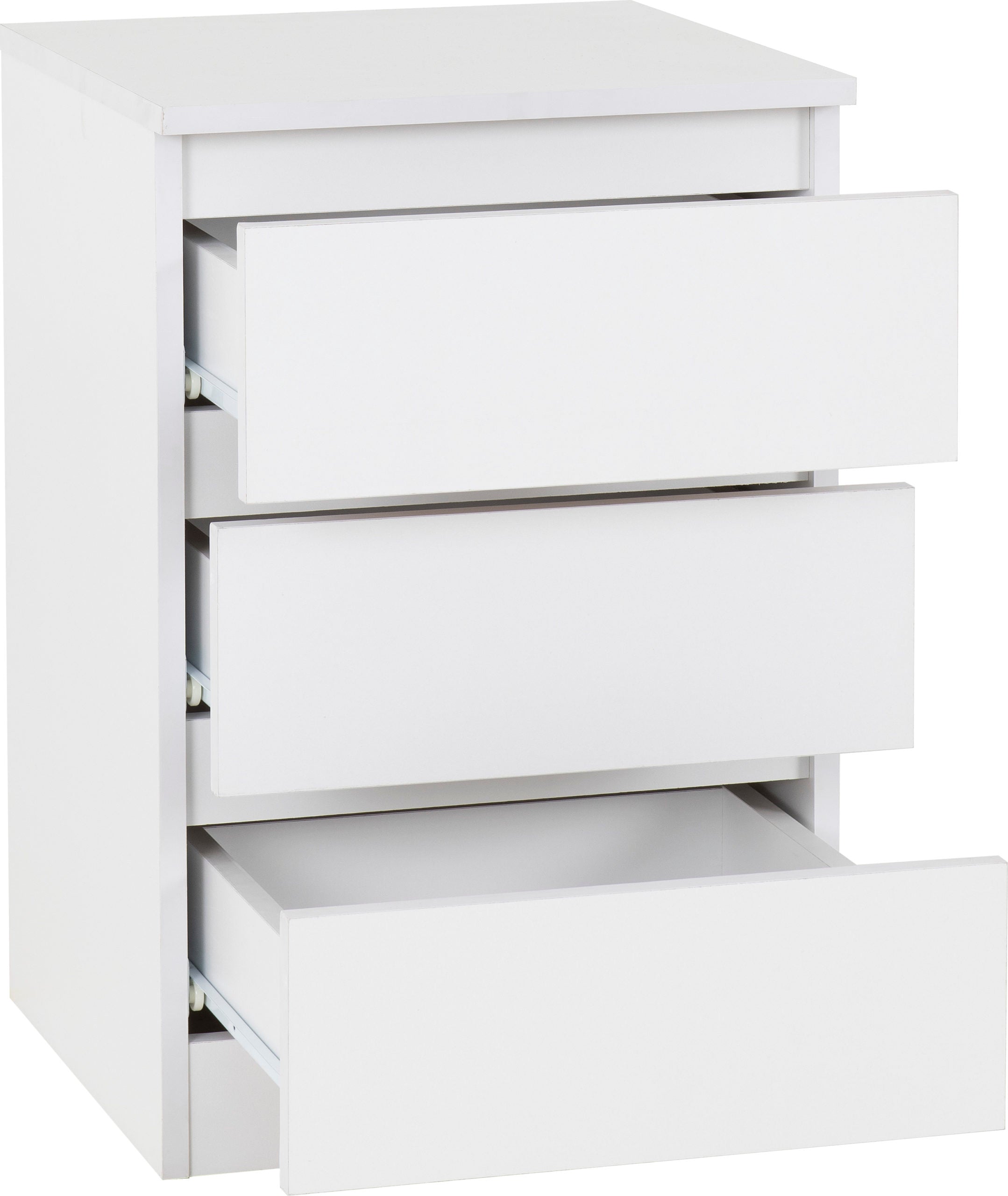 white 3 drawer bedside table