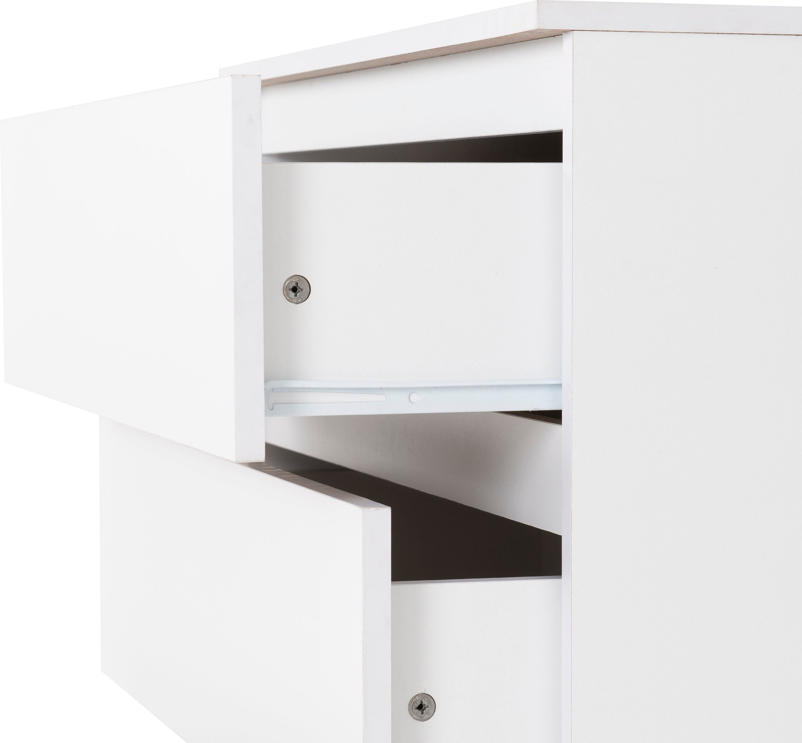 3 white drawers