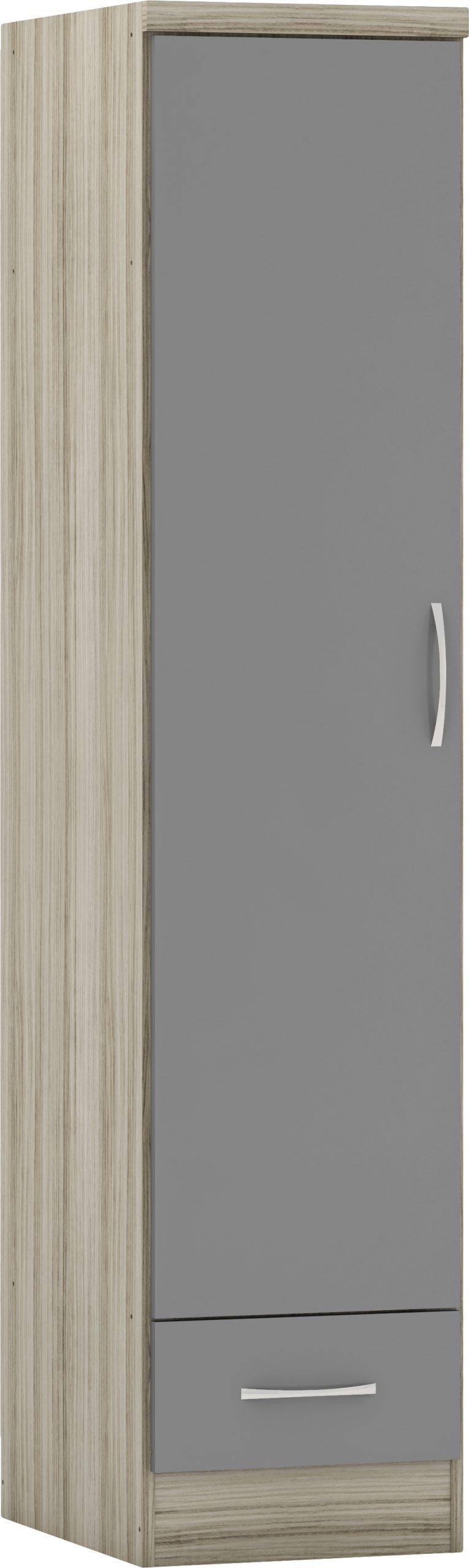 Nevada 1 Door 1 Drawer Wardrobe Grey Gloss/Light Oak Effect Veneer