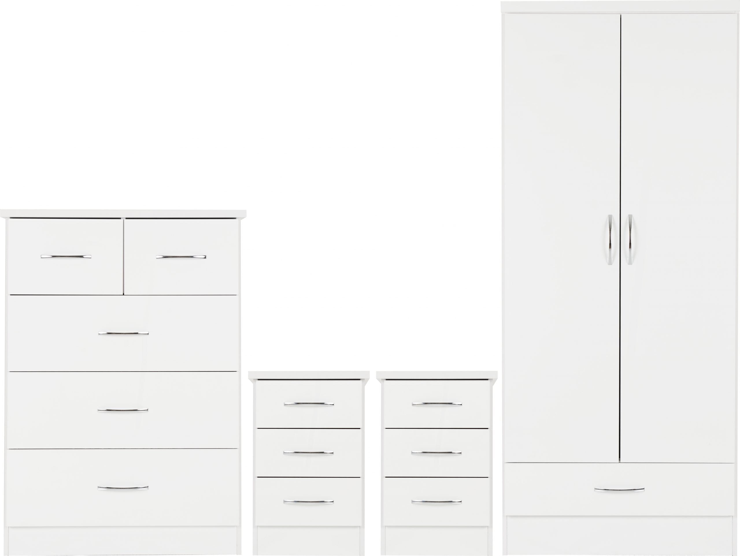 2 Door 1 Drawer Wardrobe Bedroom Set White Gloss