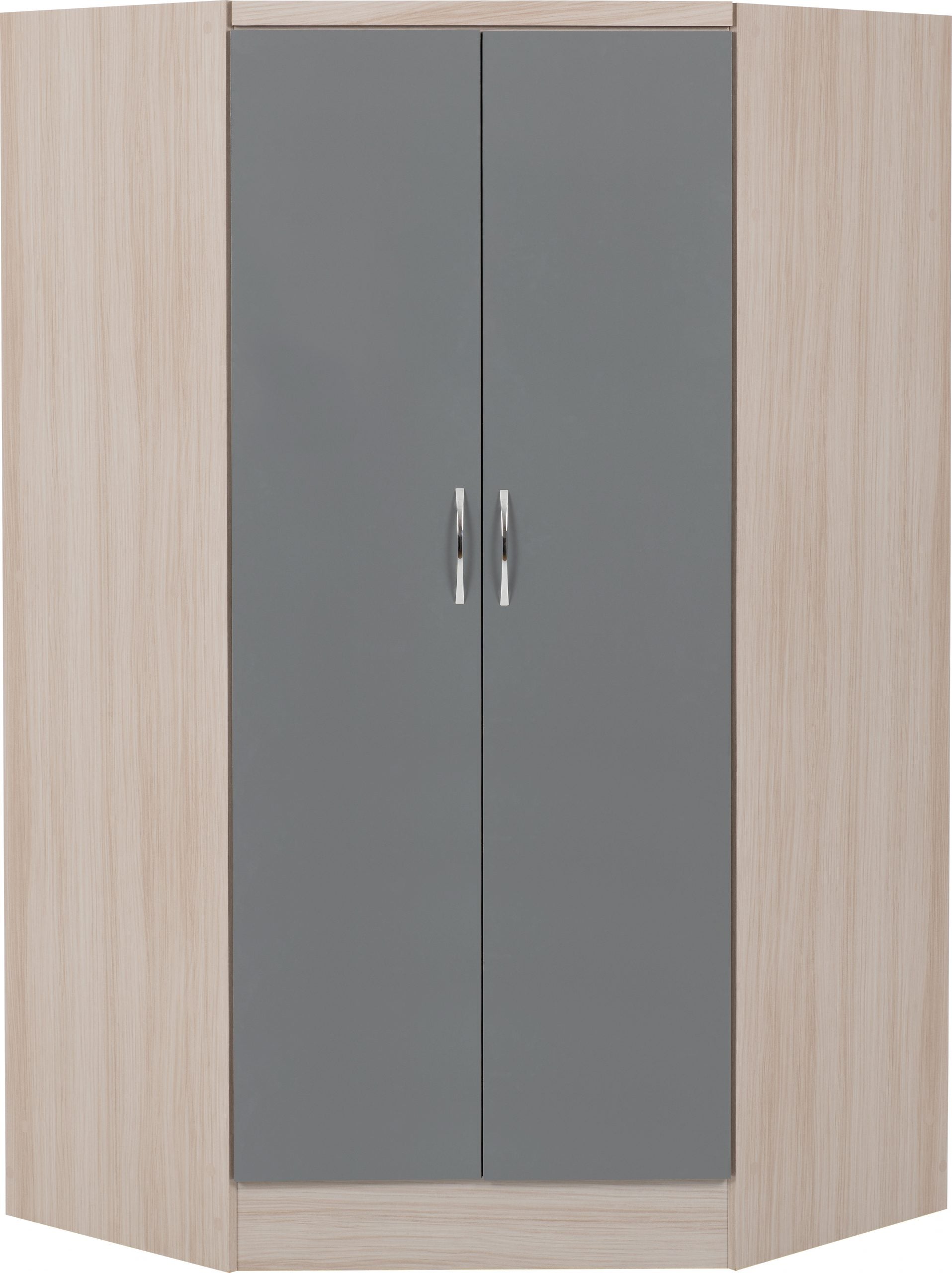 2 Door Corner Wardrobe Grey Gloss/Light Oak Effect Veneer
