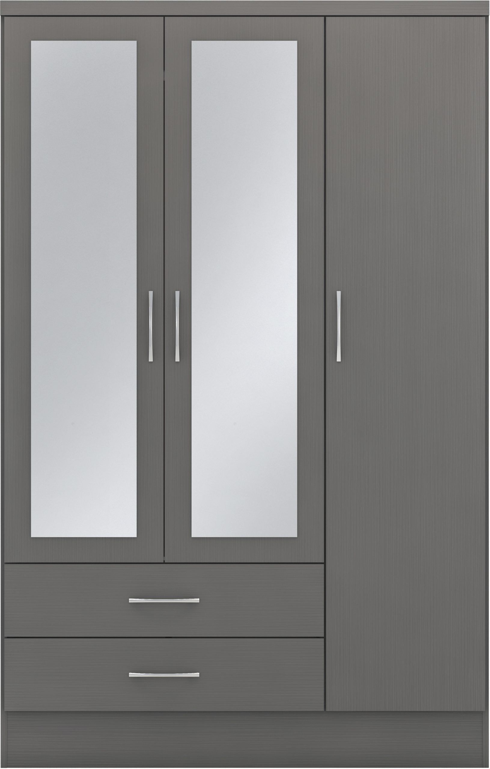 3 Door 2 Drawer Mirrored Wardrobe 3D Effect Grey