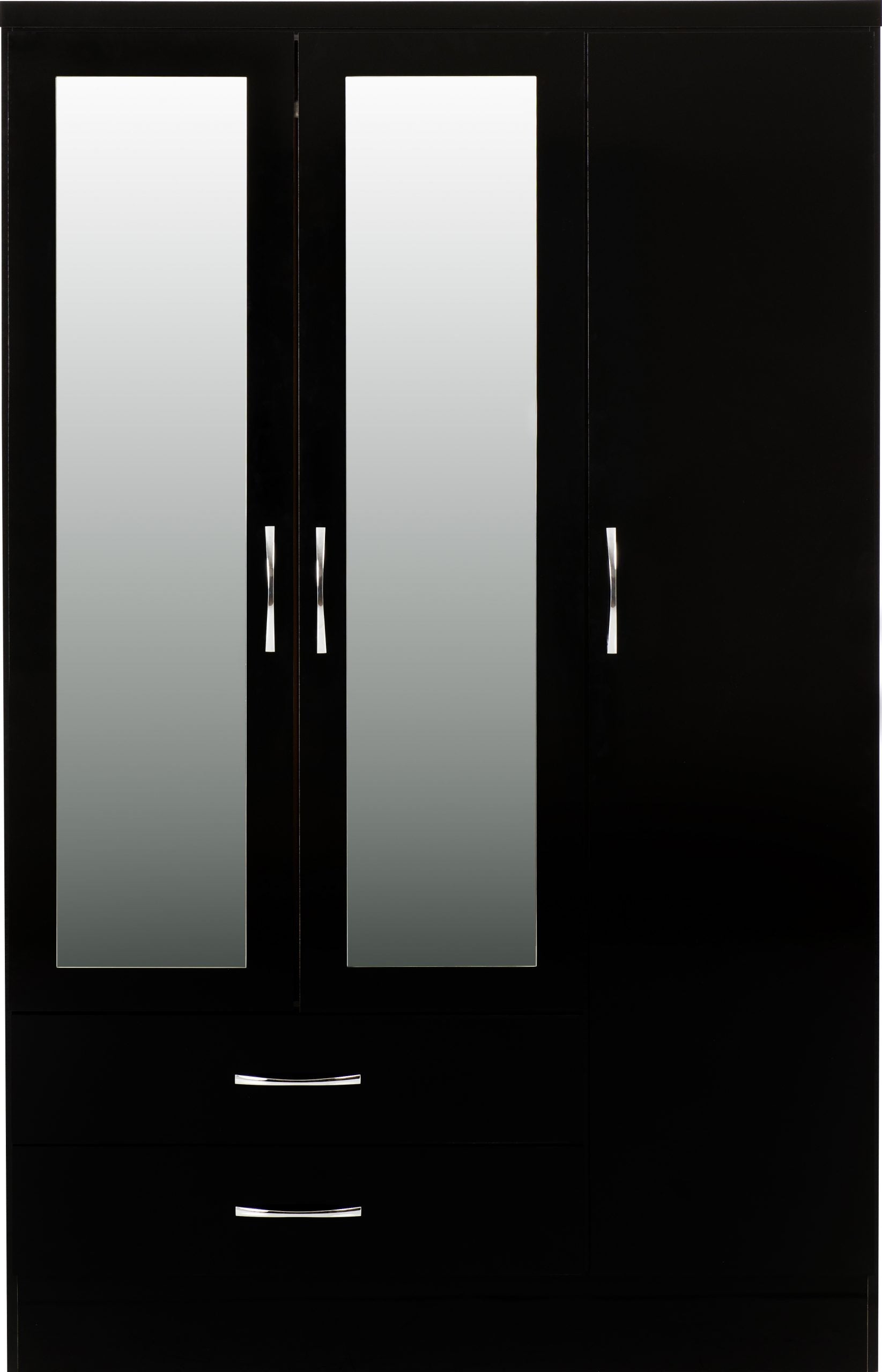 Nevada 3 Door 2 Drawer Mirrored Wardrobe Black Gloss