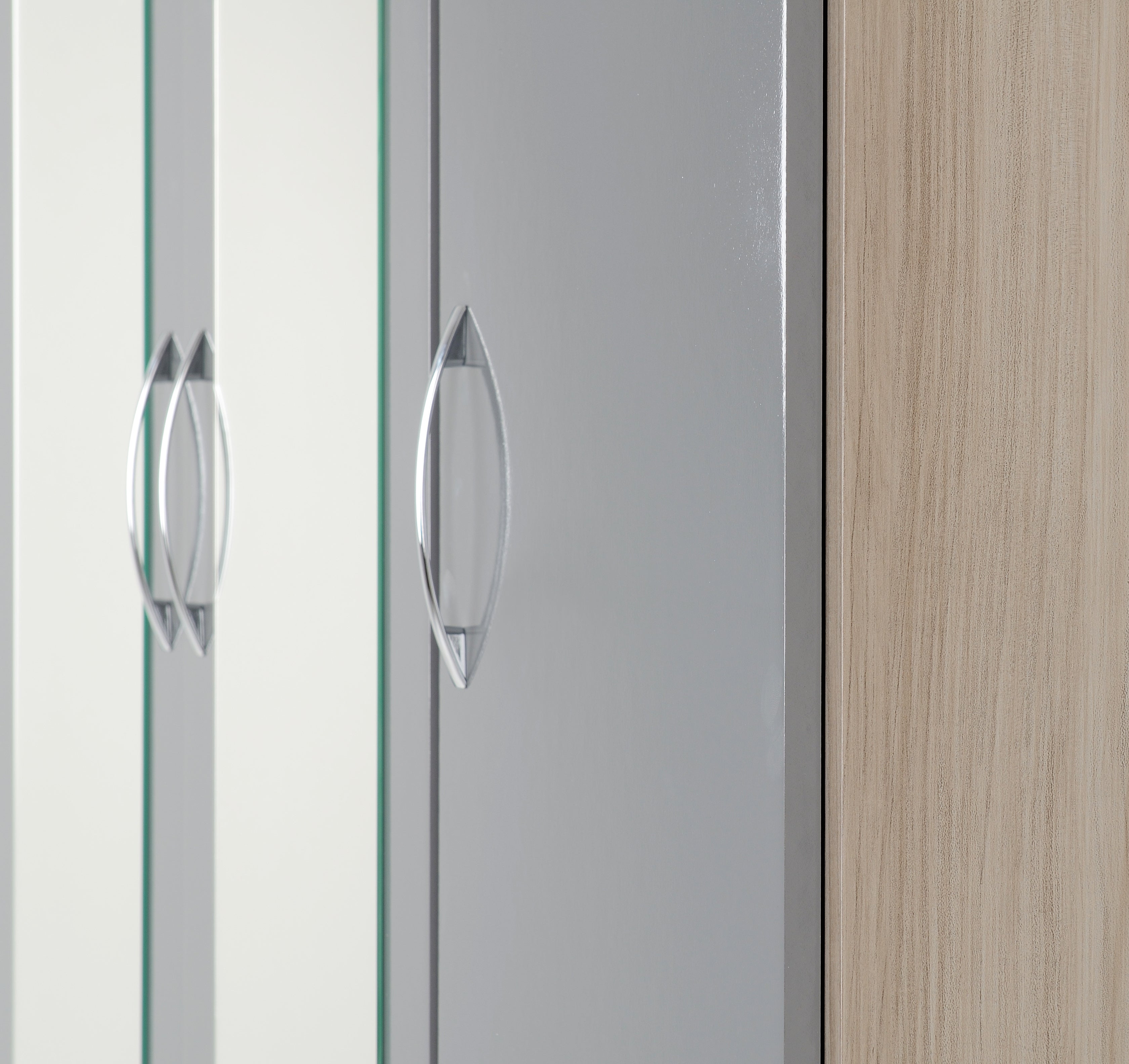 Nevada 3 Door 2 Drawer Mirrored Wardrobe Grey Gloss/Light Oak Effect Veneer