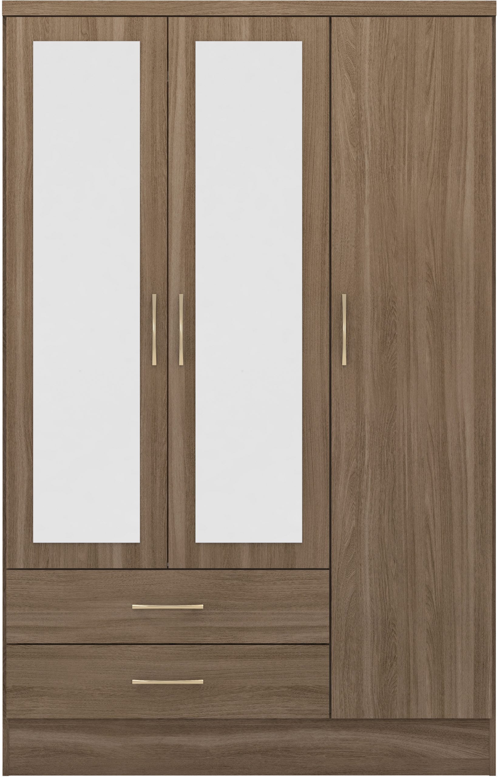 Nevada 3 Door 2 Drawer Mirrored Wardrobe Rustic Oak Effect