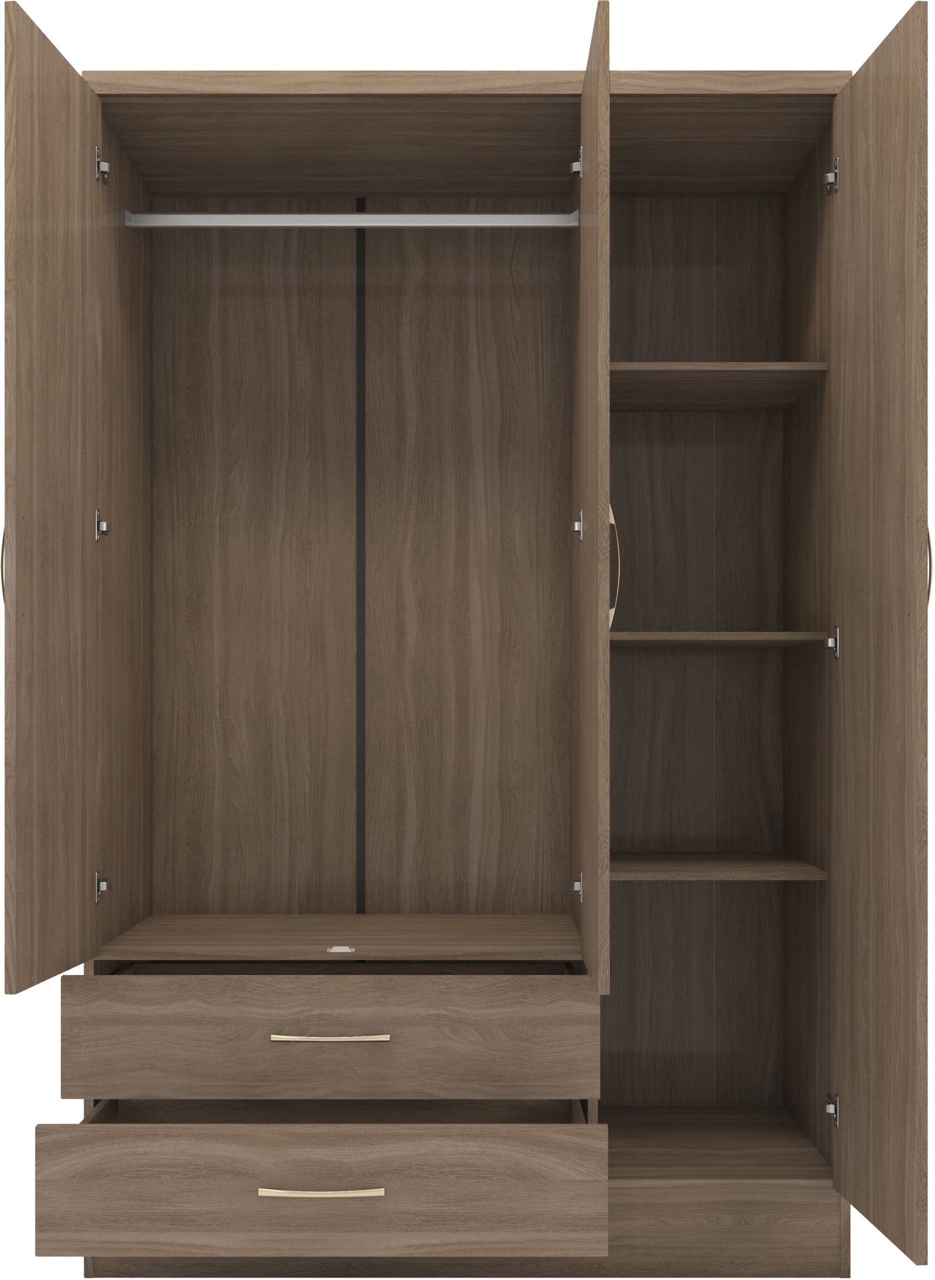 Nevada 3 Door 2 Drawer Mirrored Wardrobe Rustic Oak Effect