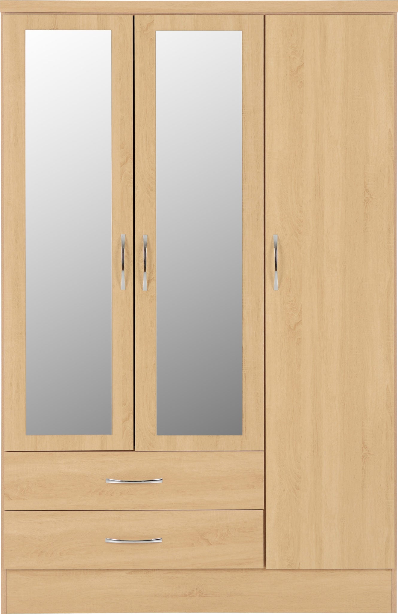 Nevada 3 Door 2 Drawer Mirrored Wardrobe Sonoma Oak Effect