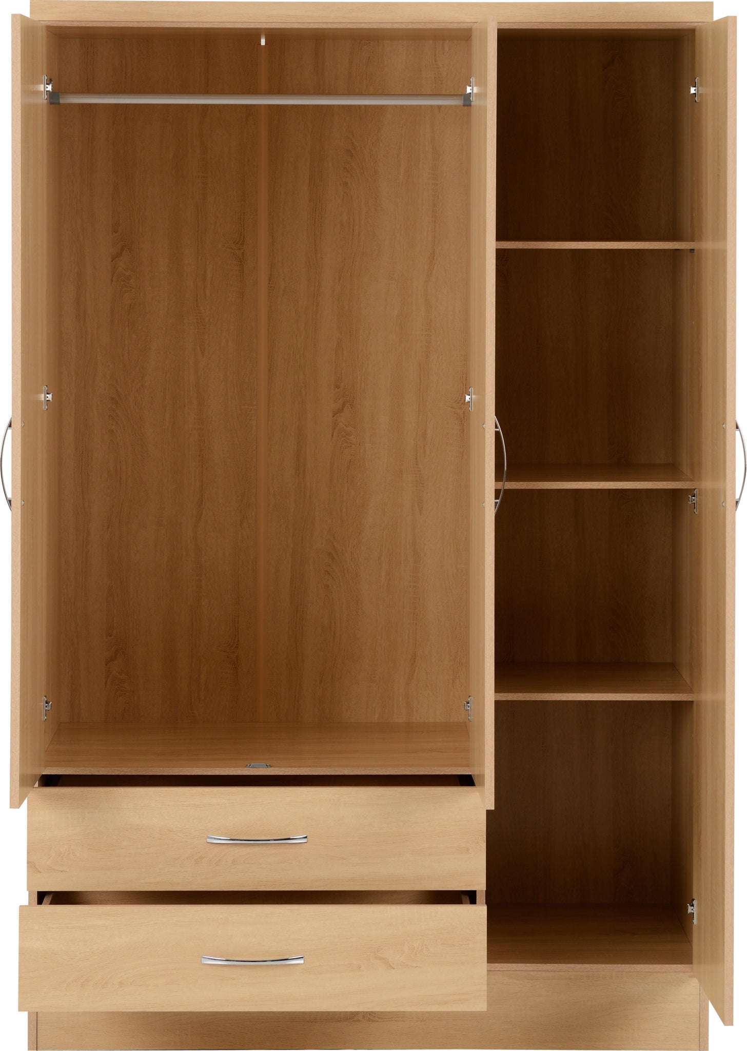 Nevada 3 Door 2 Drawer Mirrored Wardrobe Sonoma Oak Effect