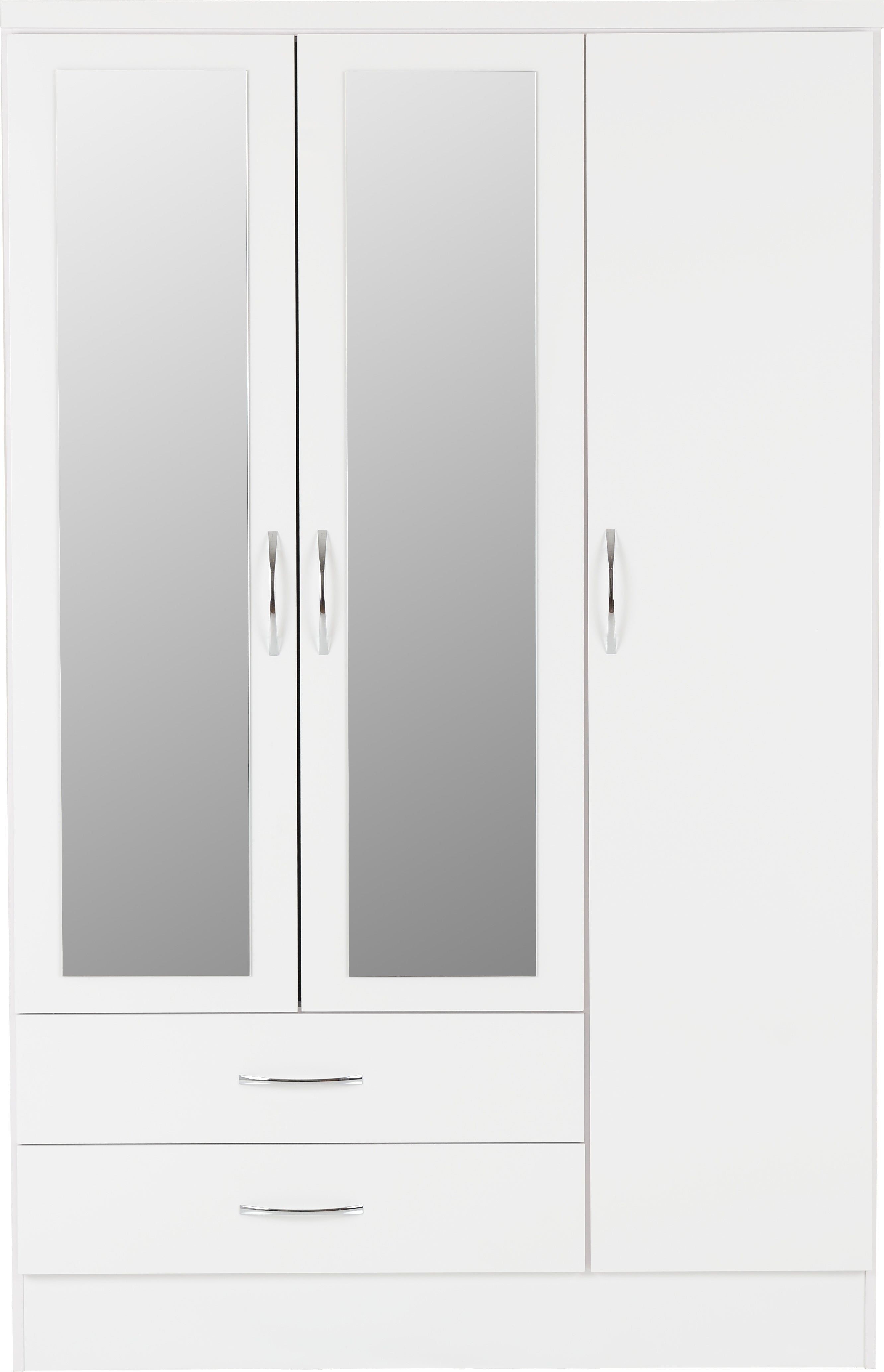 Nevada 3 Door 2 Drawer Mirrored Wardrobe White Gloss