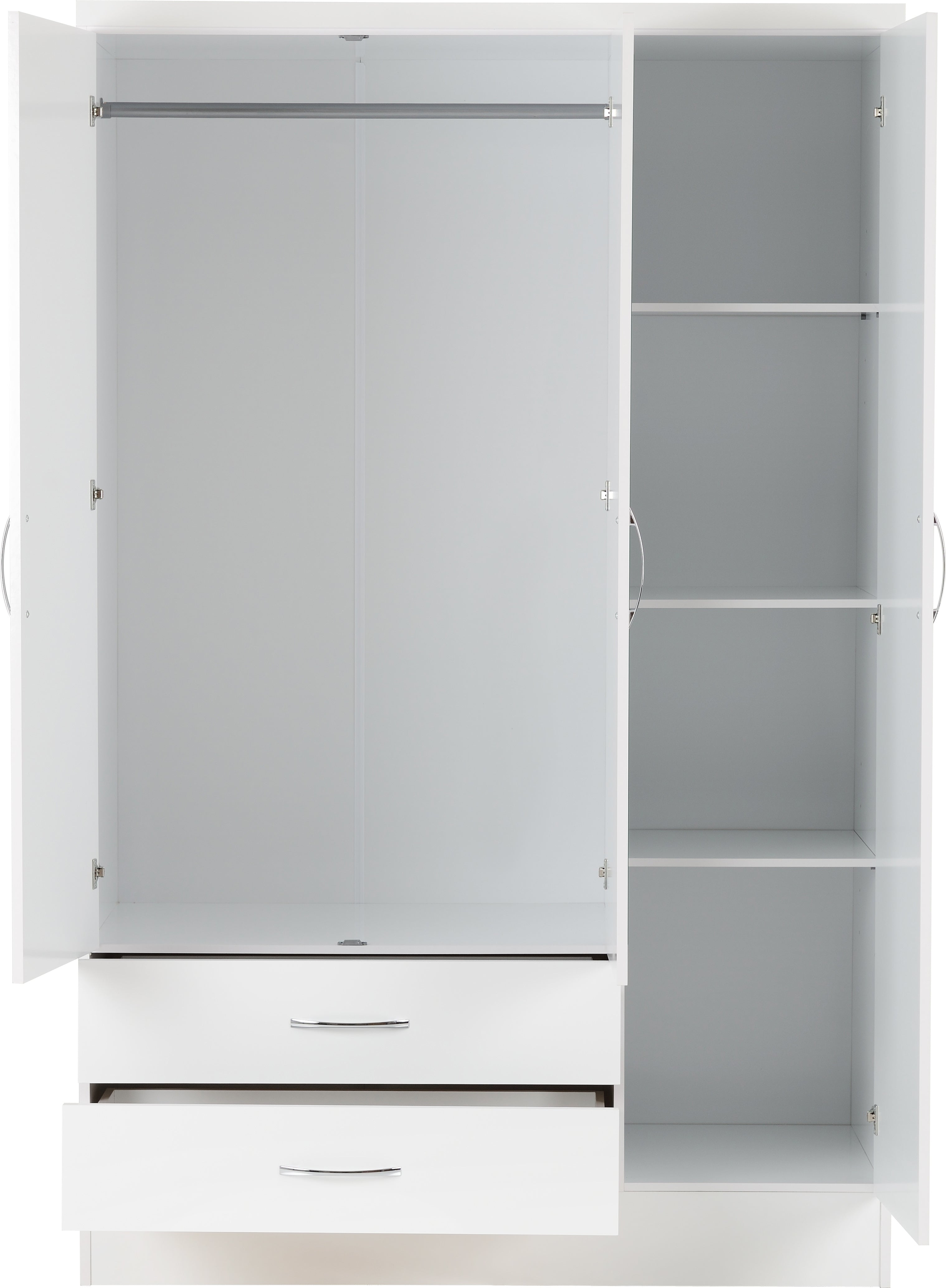 Nevada 3 Door 2 Drawer Mirrored Wardrobe White Gloss
