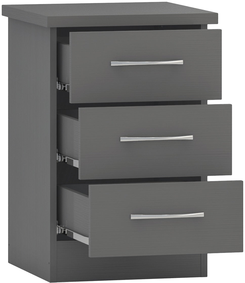 Nevada 3 Drawer Bedside 3D Effect Grey