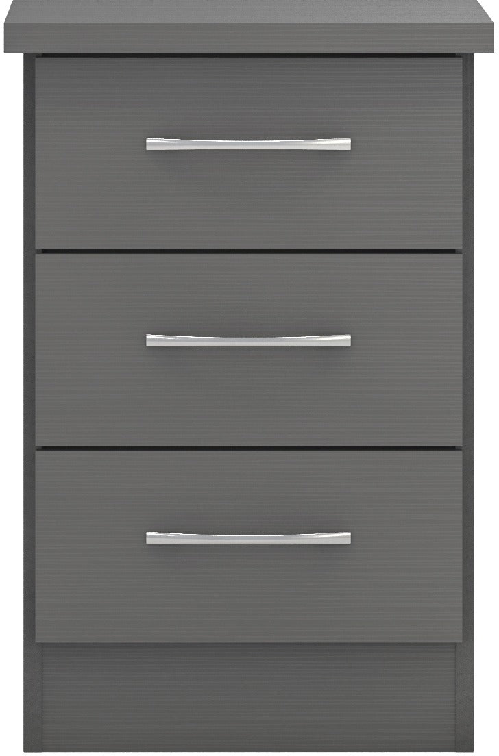 Nevada 3 Drawer Bedside 3D Effect Grey