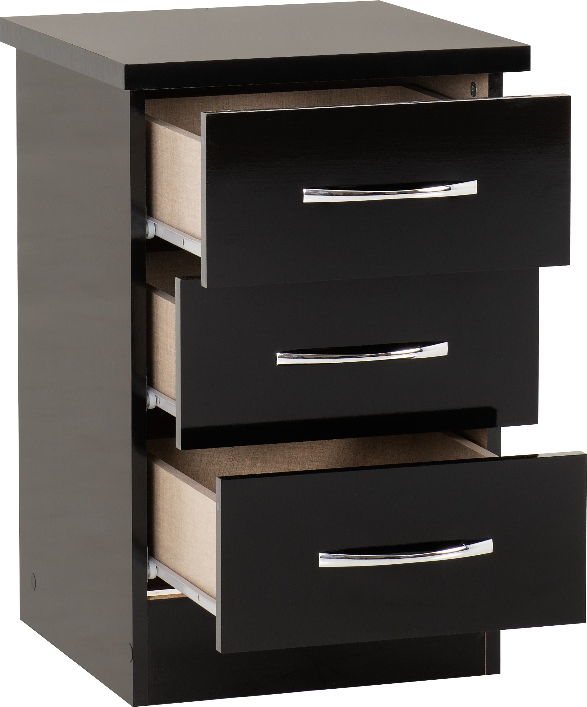 Nevada 3 Drawer Bedside Black Gloss