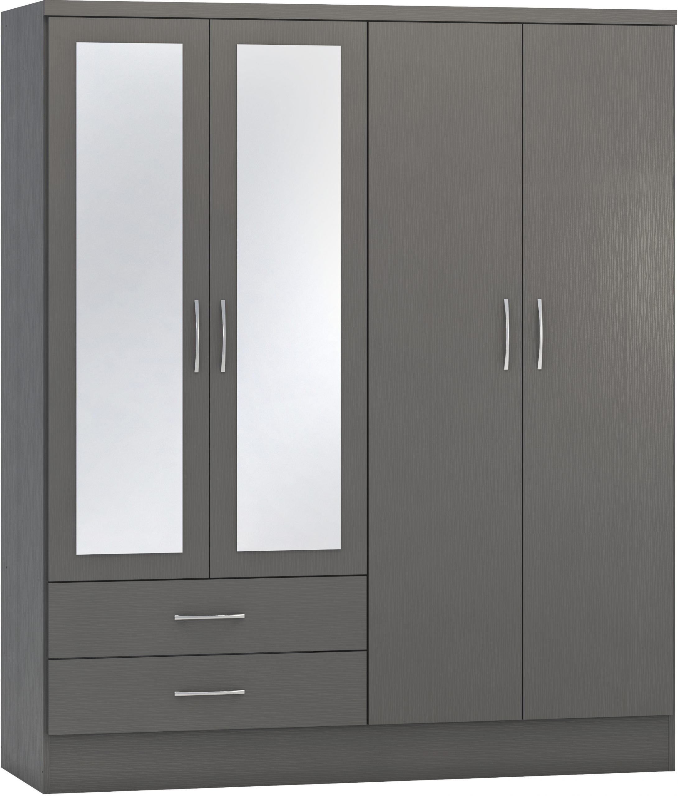 4 Door 2 Drawer Mirrored Wardrobe 3D Effect Grey