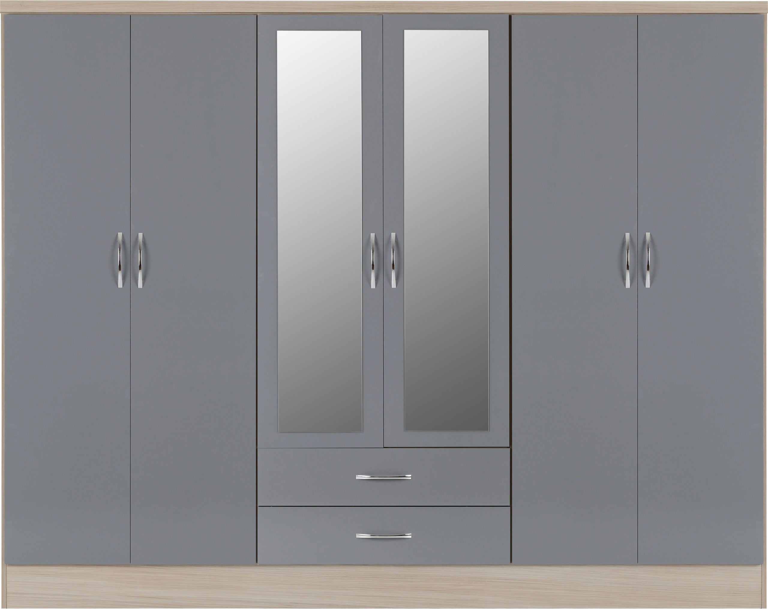 grey wardrobe with mirror and drawers