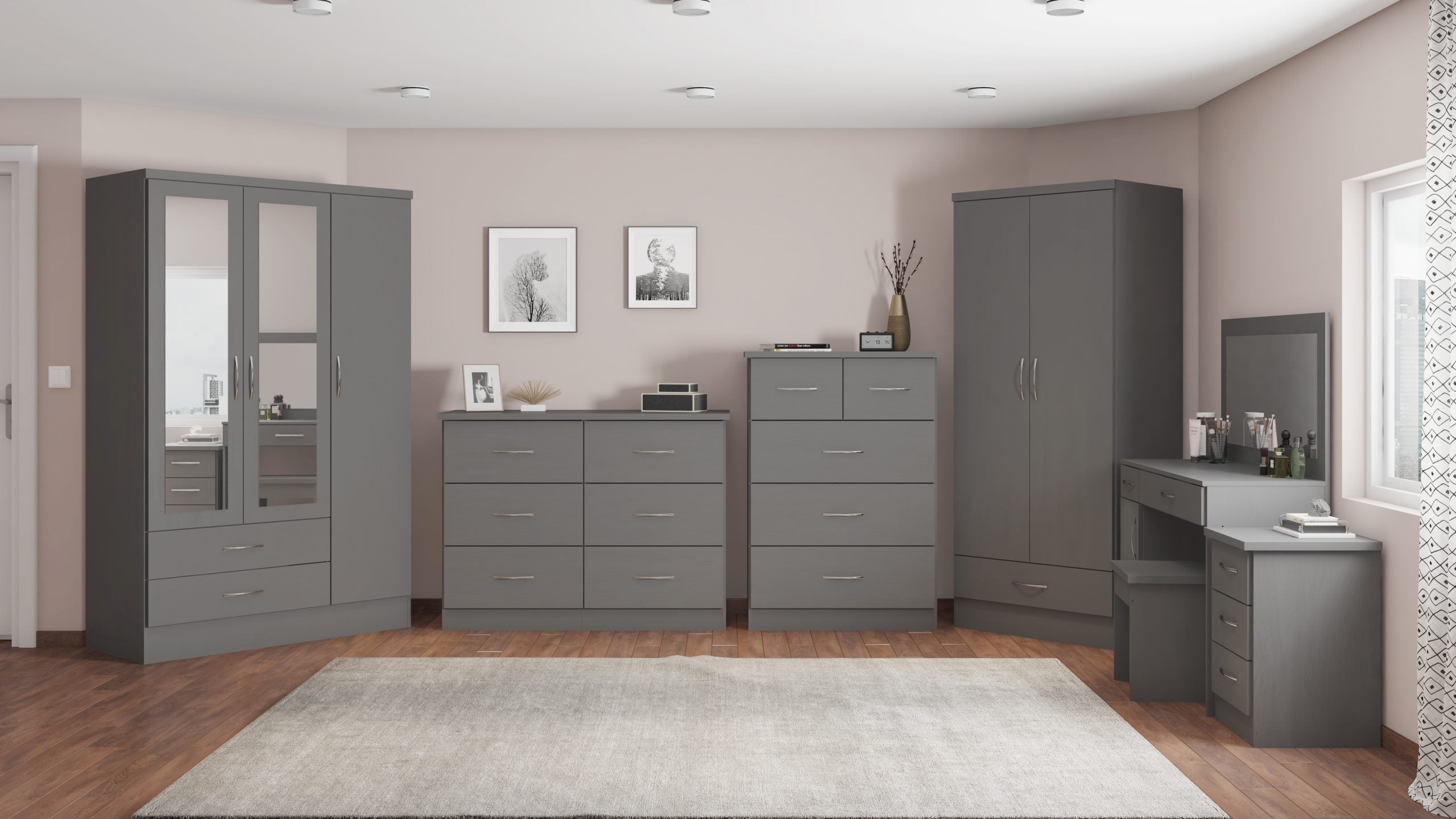 Nevada 3+2 Drawer Chest 3D Effect Grey