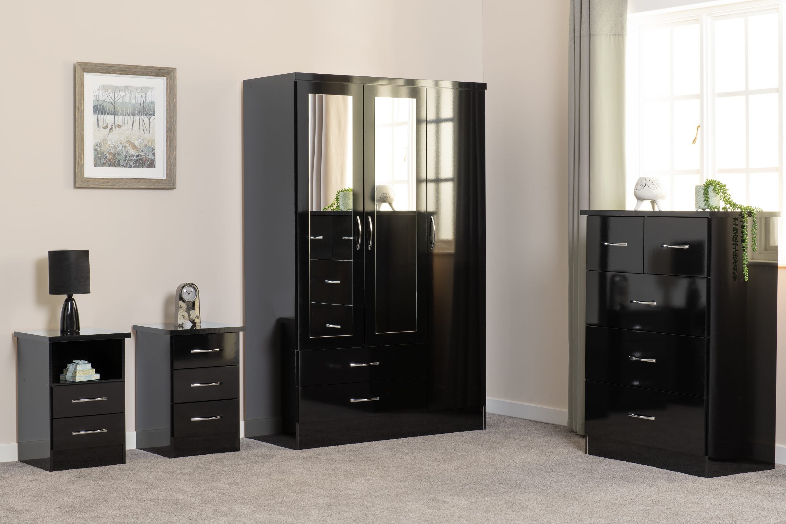 Nevada 3 Drawer Bedside Black Gloss