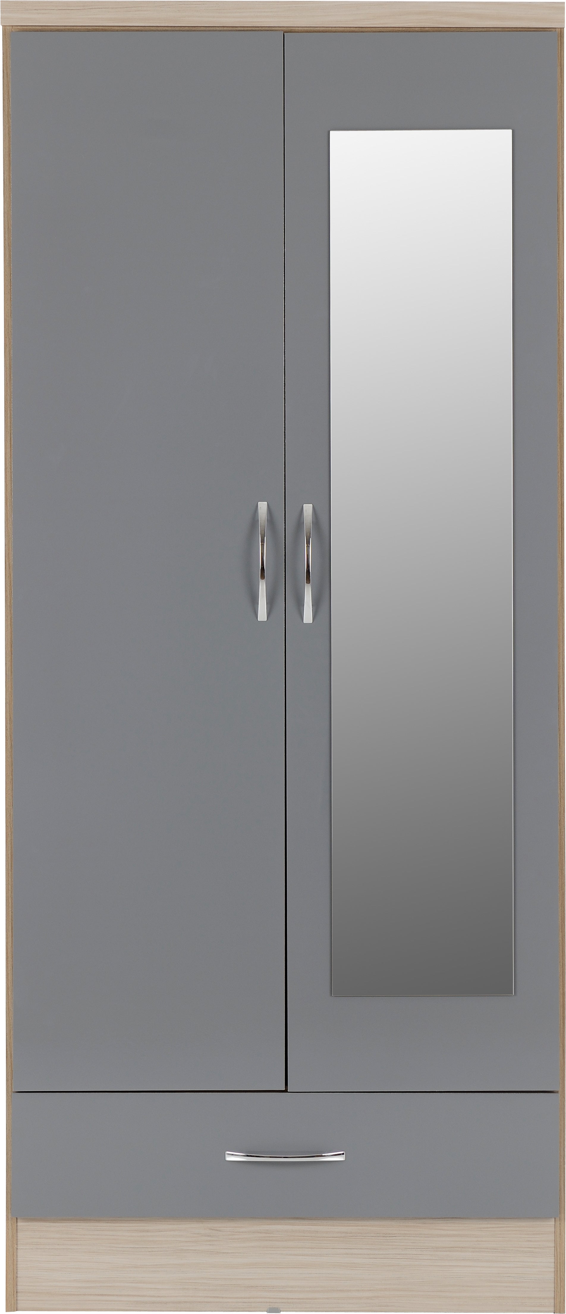 mirrored 2 door 1 drawer wardrobe