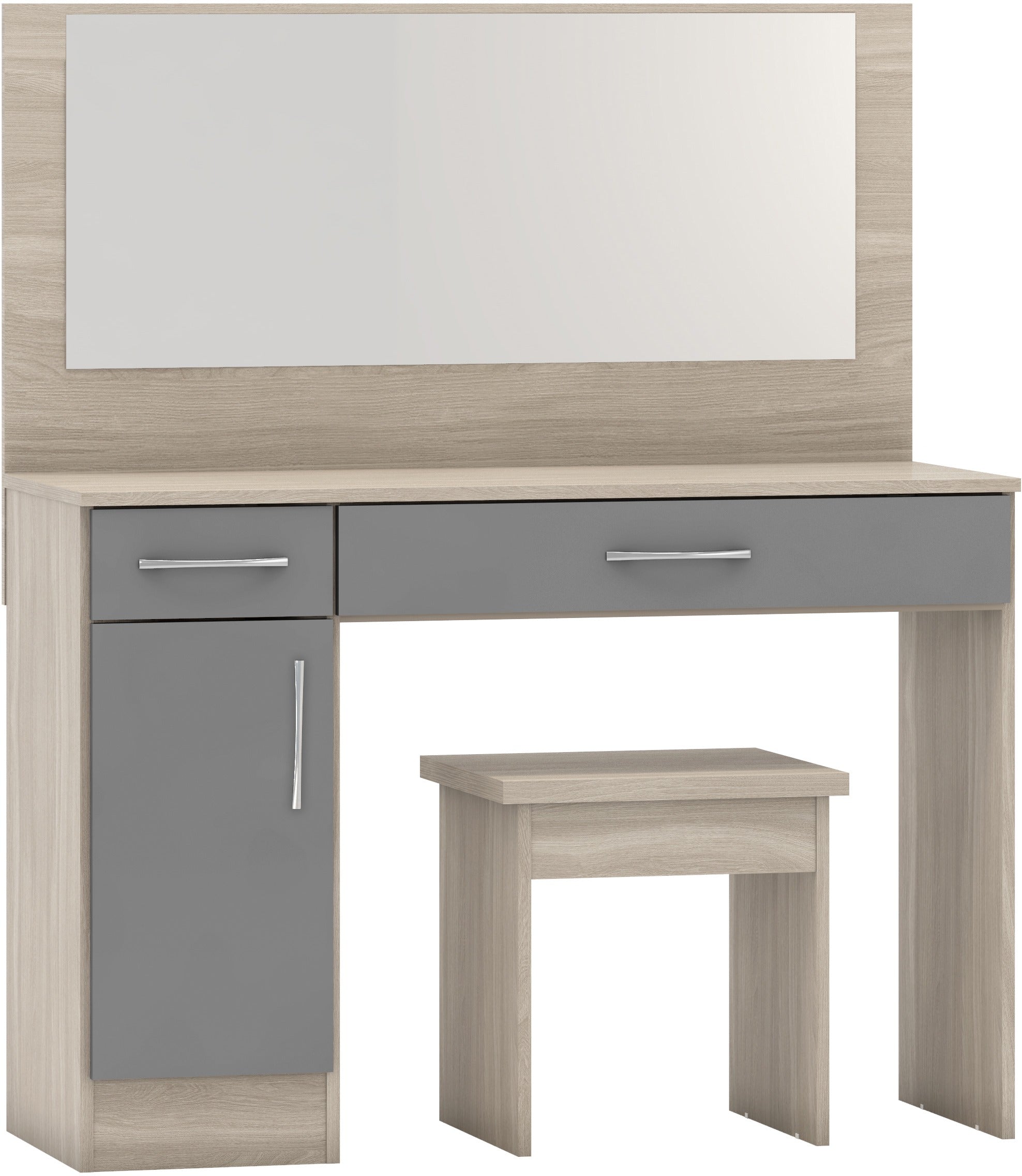 Nevada Vanity/Dressing Table Set Grey Gloss/Light Oak Effect Veneer