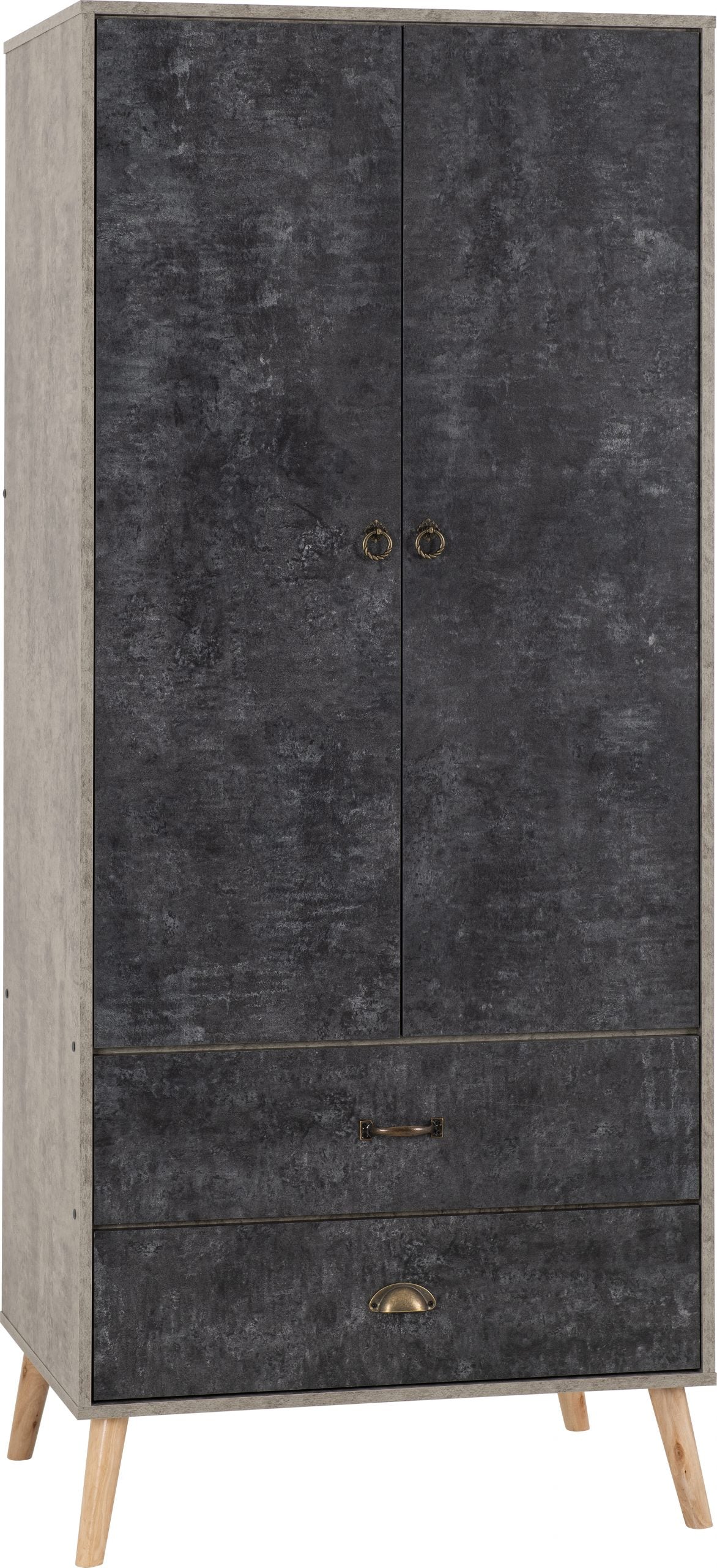 Nordic 2 Door 2 Drawer Wardrobe Concrete Effect/Charcoal