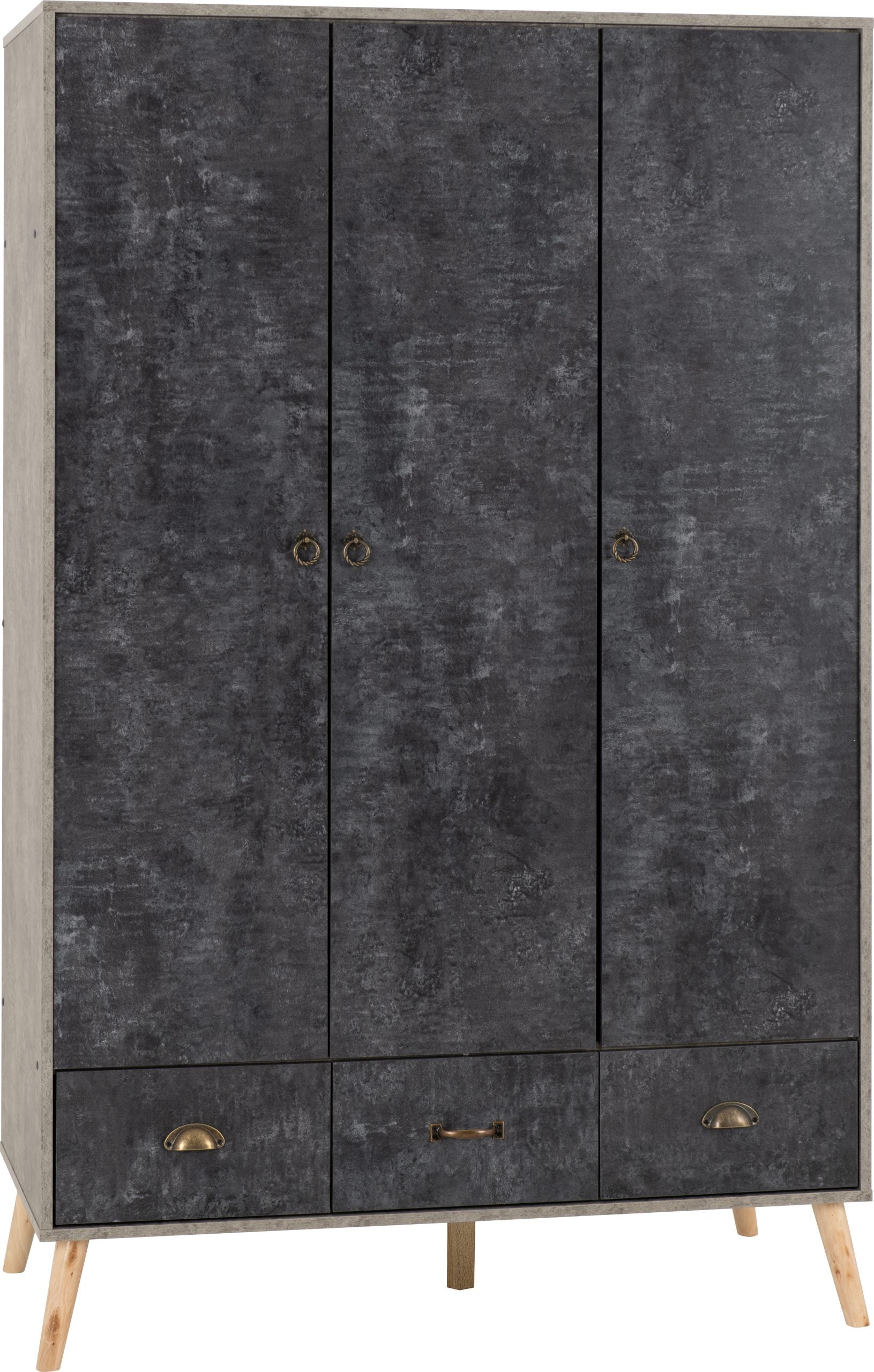 Nordic 3 Door 3 Drawer Wardrobe Concrete Effect/Charcoal