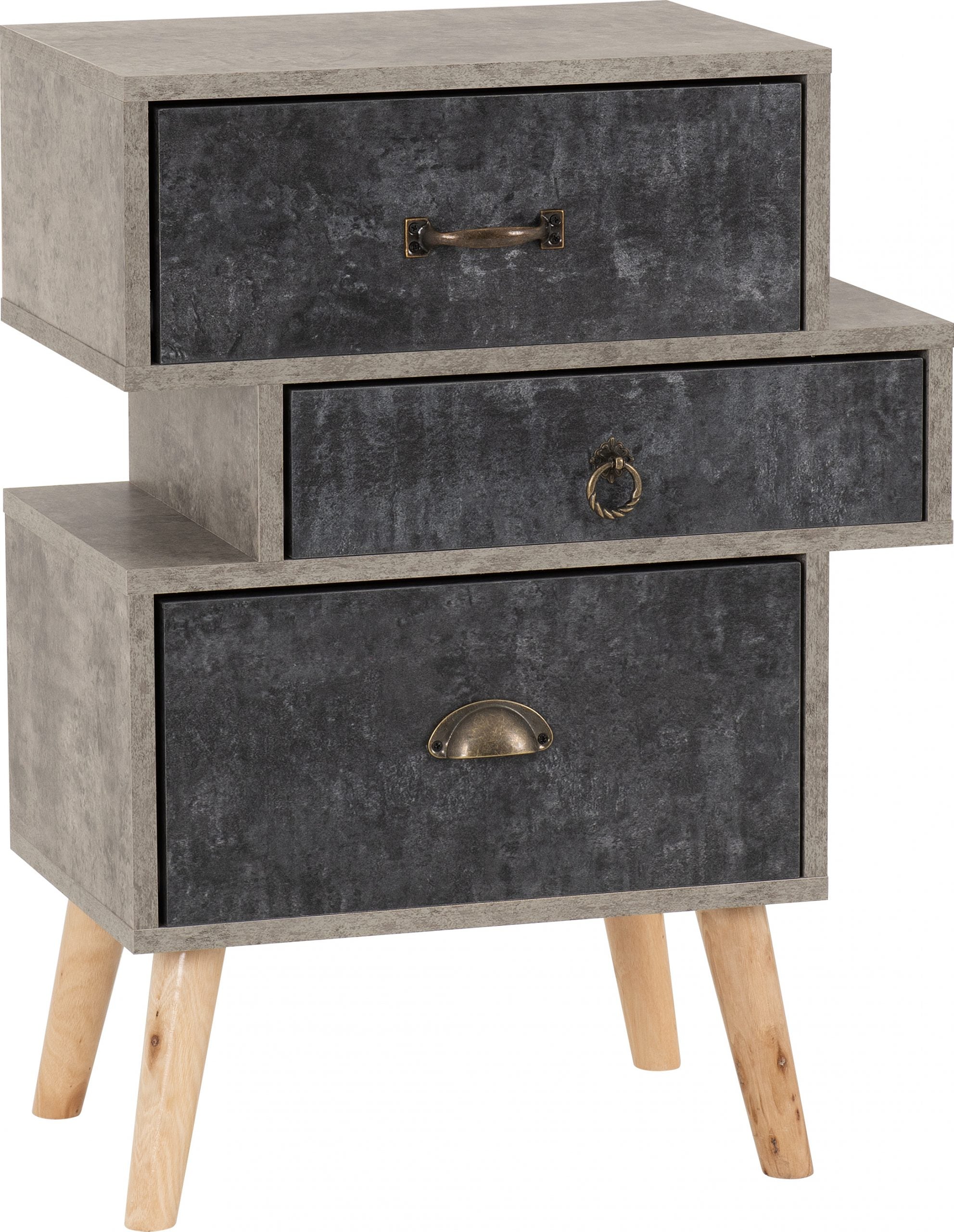 Nordic 3 Drawer Bedside Concrete Effect/Charcoal