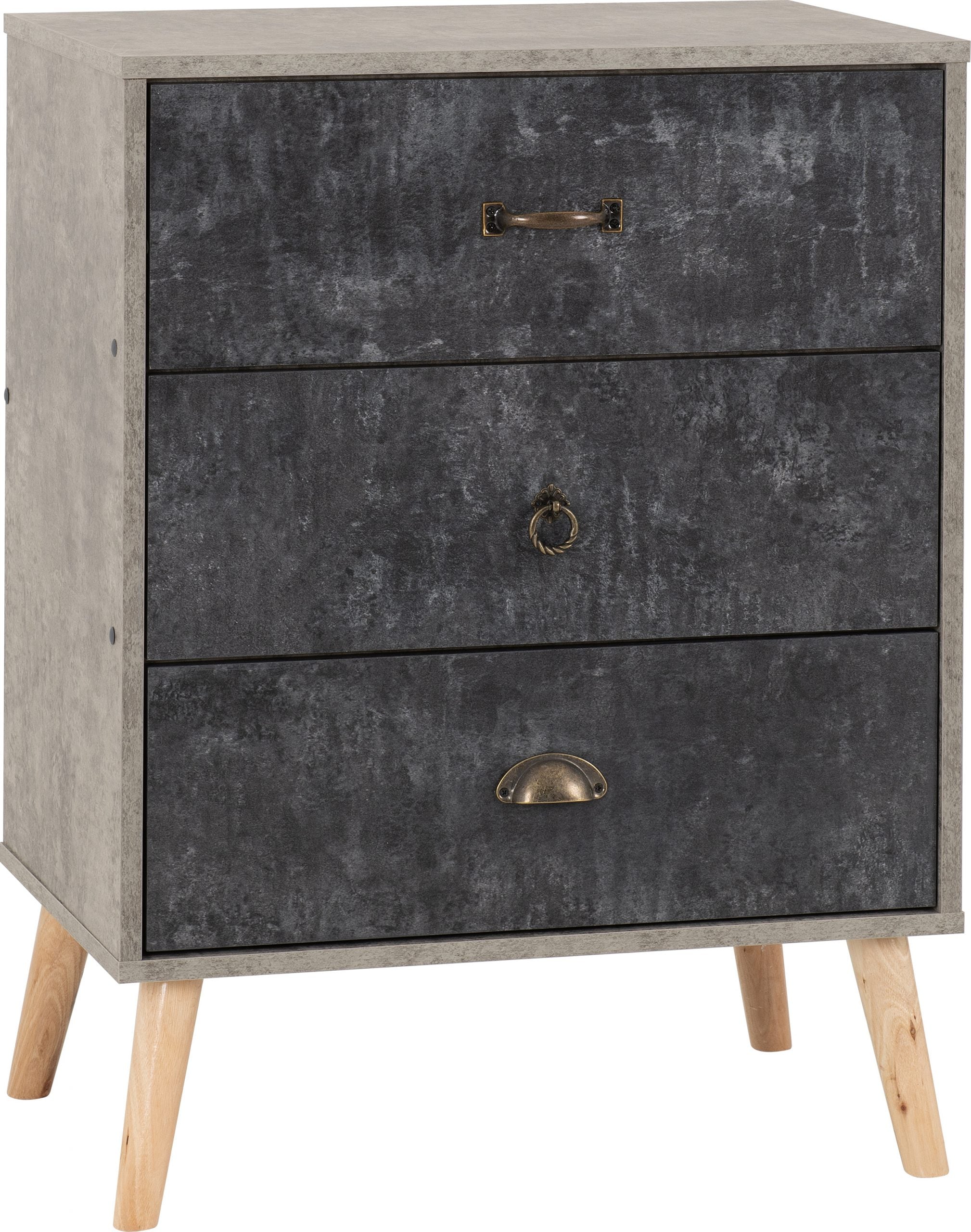 Nordic 3 Drawer Chest Concrete Effect/Charcoal