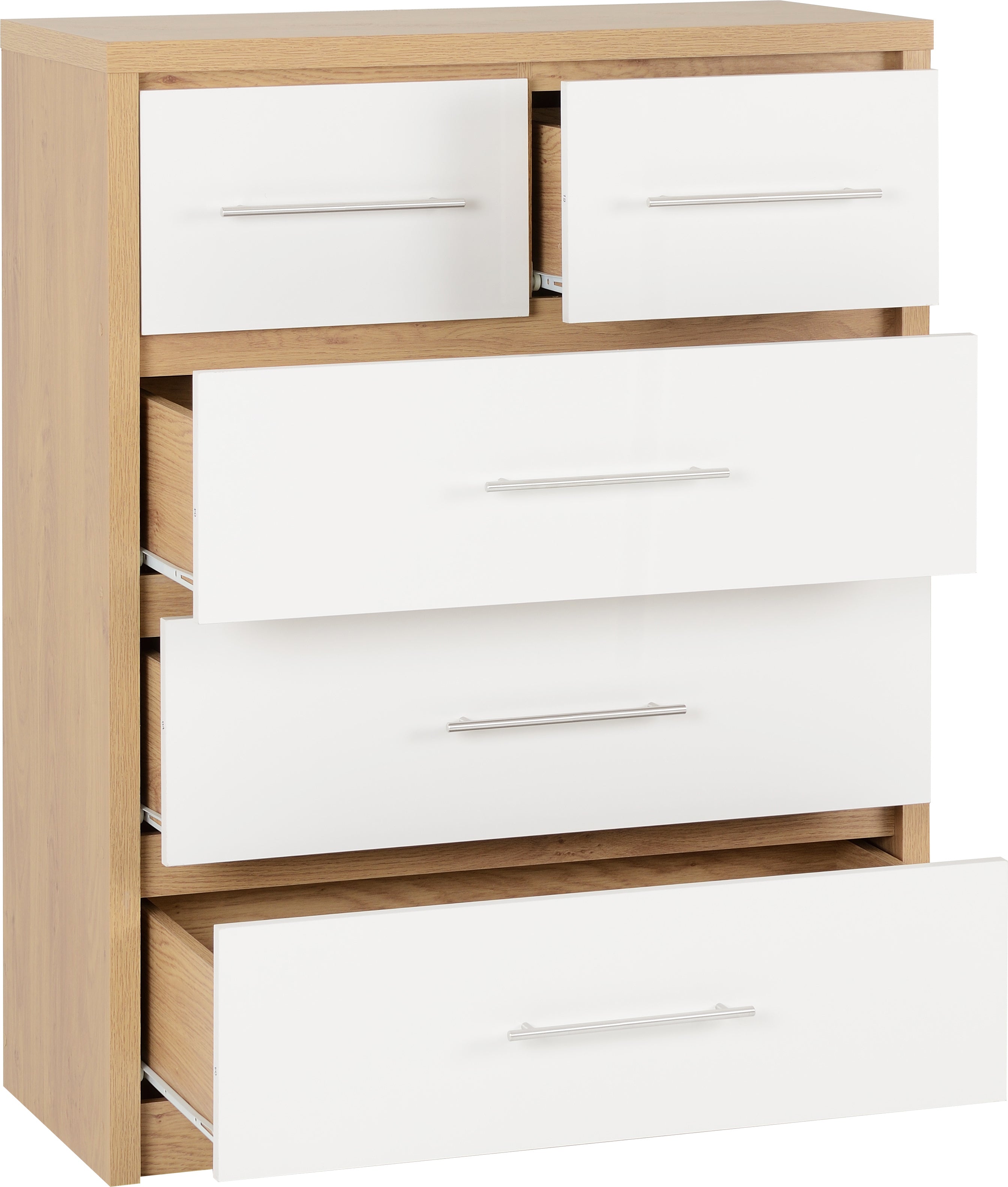 white gloss 5 drawer chest