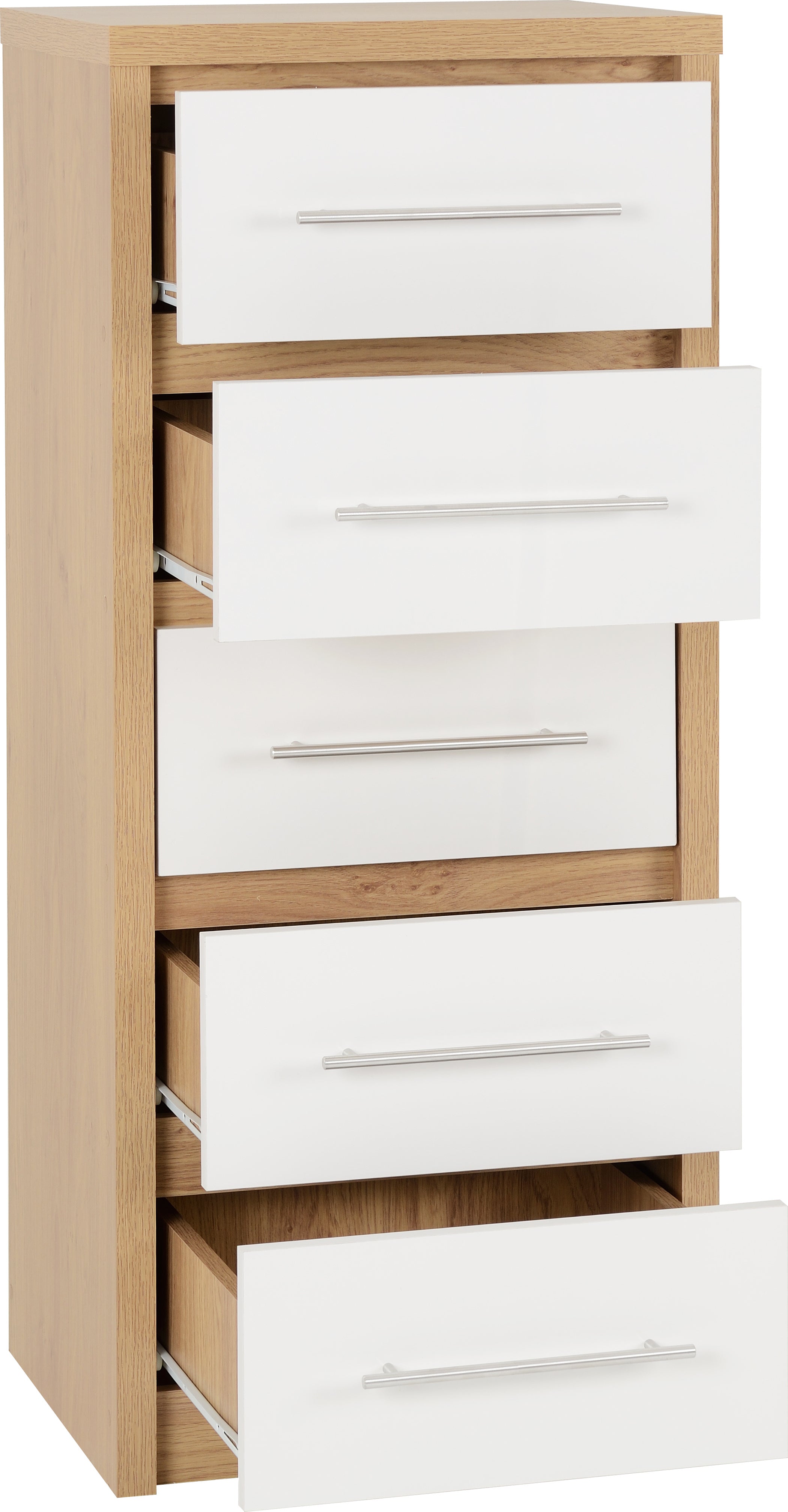 5 drawer narrow chest white