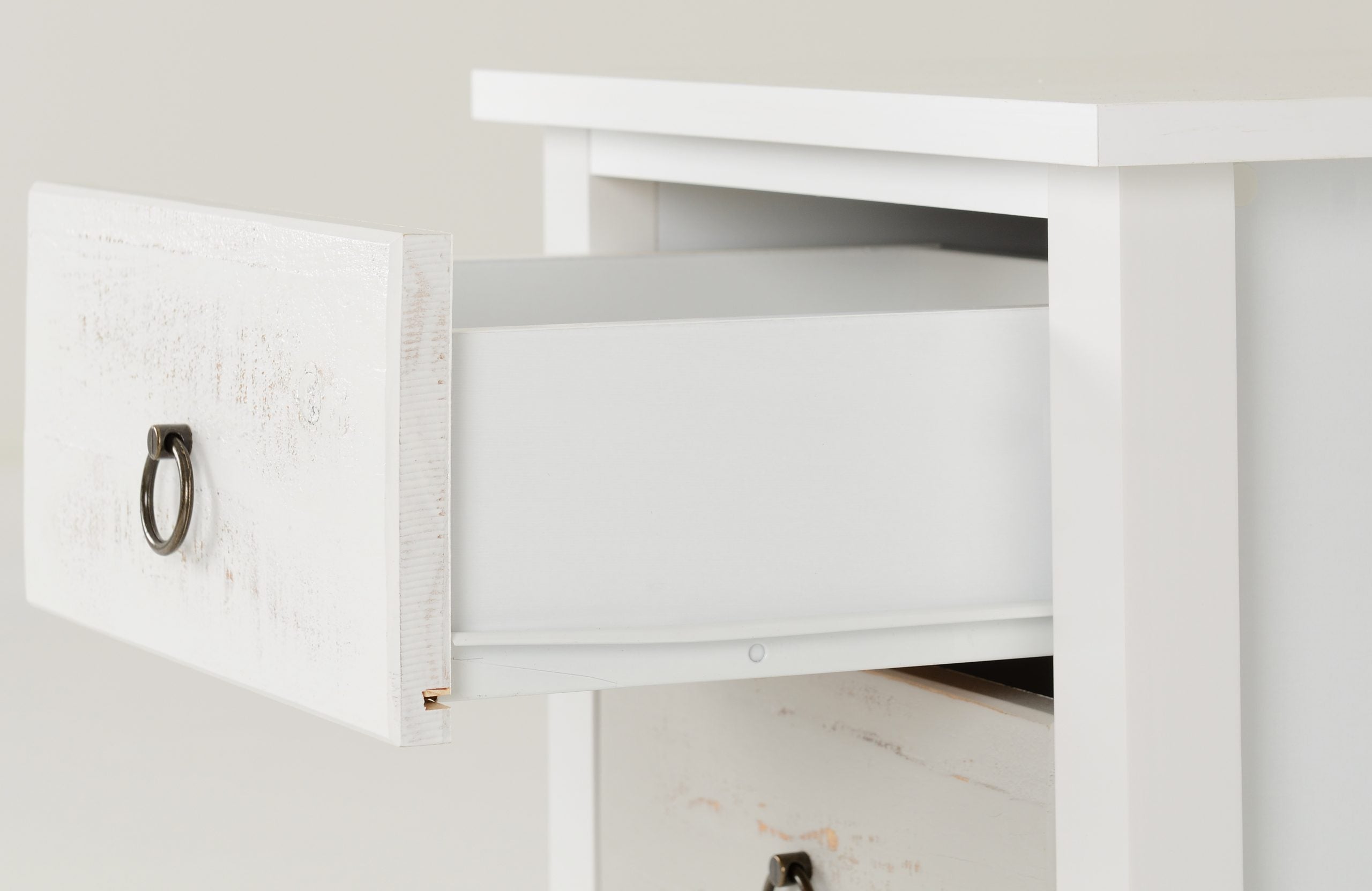 white nightstand with 3 drawers