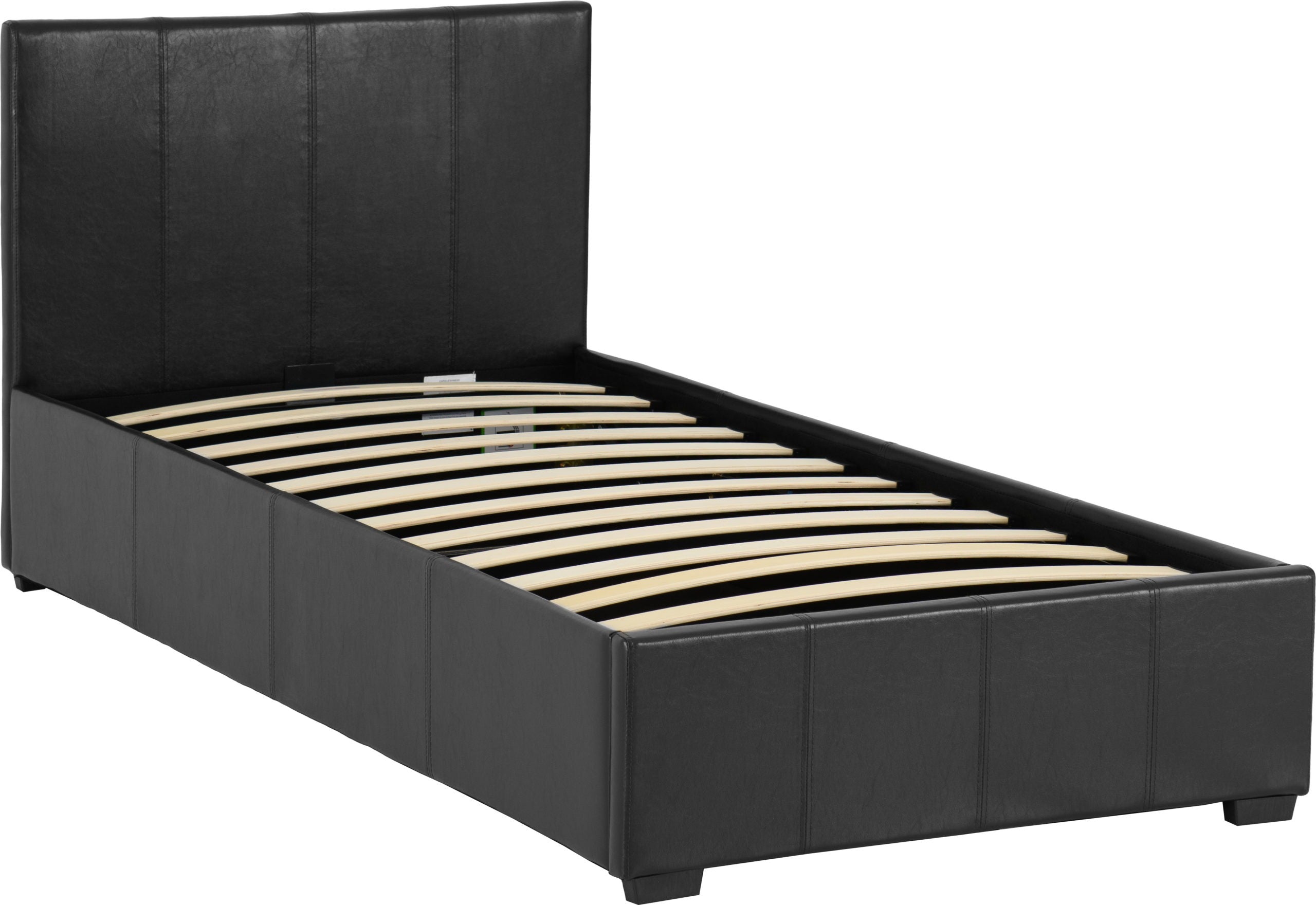black leather storage bed