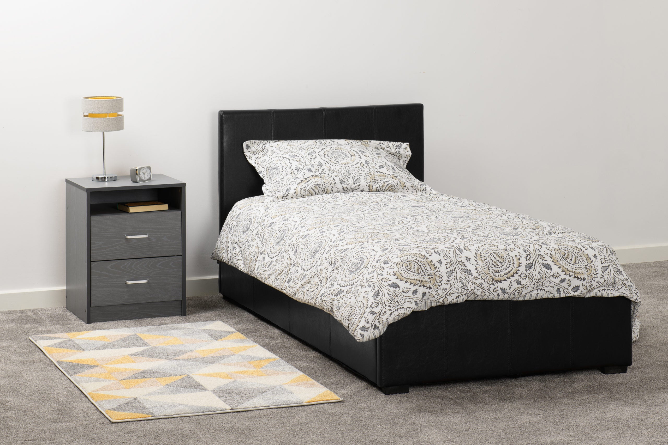 black leather small double bed