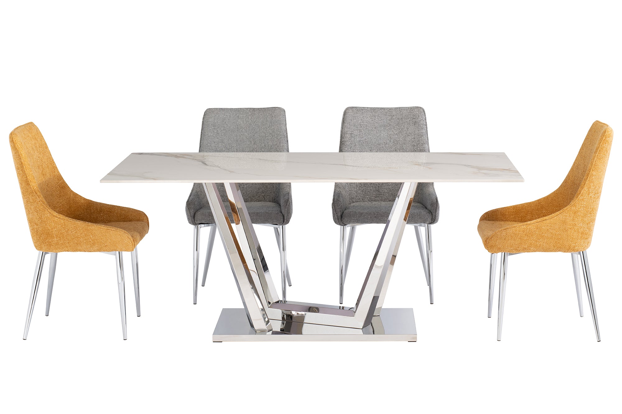 Rona Sintered Stone Top Chrome Leg Dining Table