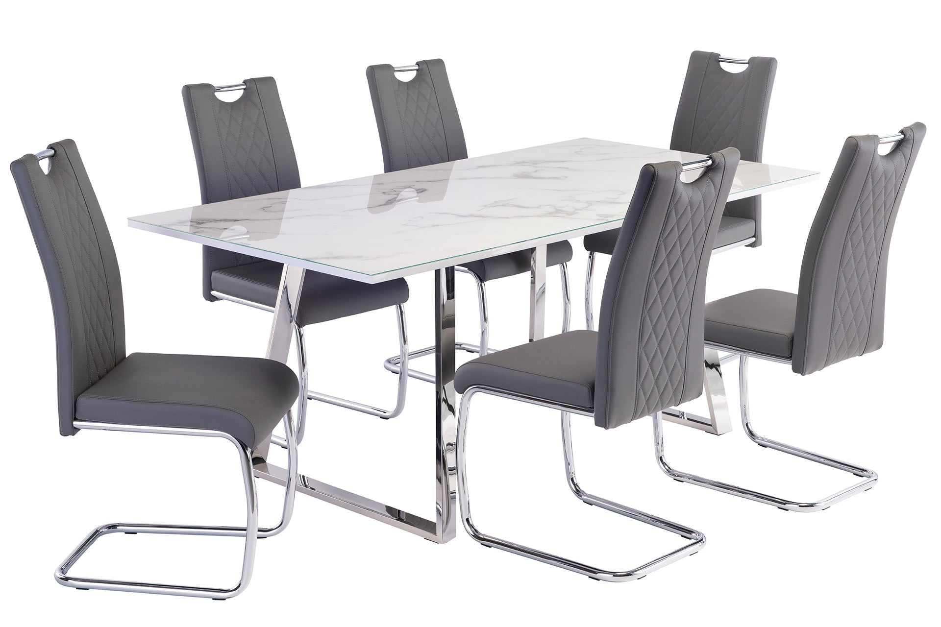 Vastmont 1.8m Dining Table Set - White Marble - 6 Chairs